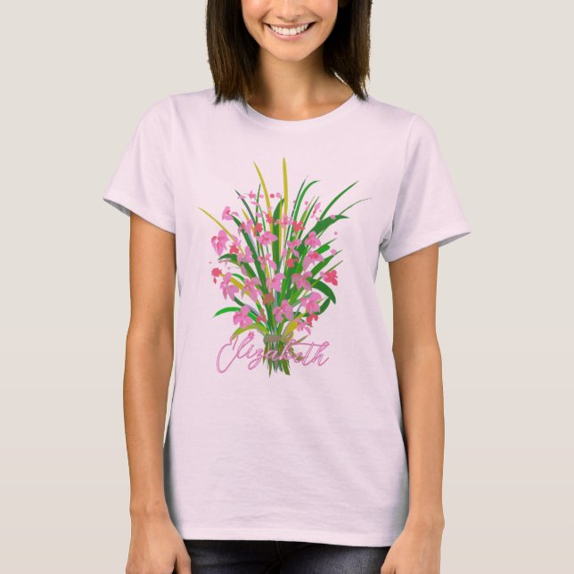 Camiseta Flores rosadas Flores silvestres Floral Nombre per (Anverso)