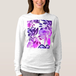 Camiseta Flores rosadas y púrpuras patrón botánico