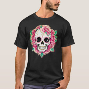 Camiseta Flores rosas Coquette Floral Skull Rosa Skeleton