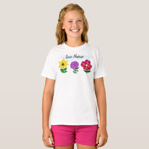 Camiseta Flores rosas moradas amarillas de verano