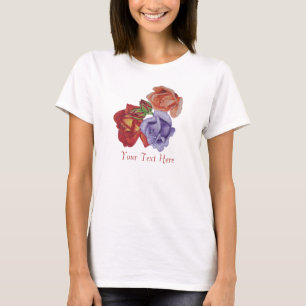 Camiseta flores rosas rojas y rosas brotes florales