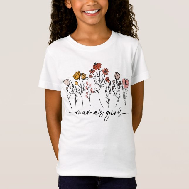 Camiseta Flores salvajes Chica de mamá, flor lineal minimal (Anverso)