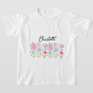 Camiseta Flores salvajes de color rosa lindo monogramado