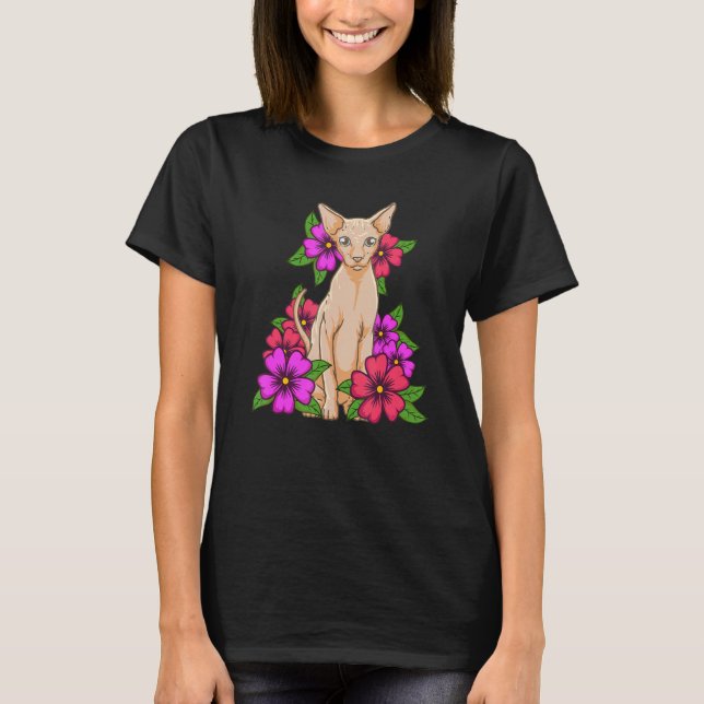 Camiseta Flores Sfinx Cat Mujeres Chicas Gato Lover (Anverso)