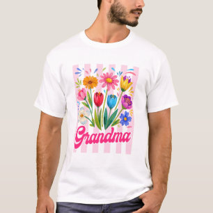 Camiseta Flores Silvestres Abuela Rayada Coqueta Lazo Flora