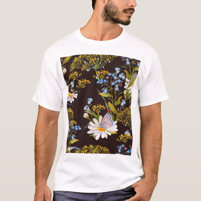 Camiseta Flores silvestres: acuarela de fondo negro (Anverso)