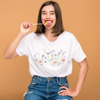 Camiseta Flores silvestres acuarela, flores botánicas, natu