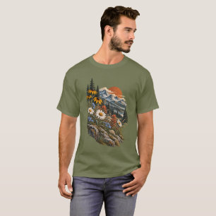 Camiseta Flores silvestres alpinas Puesta de sol en la mont