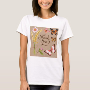 Camiseta Flores silvestres bohemias, mariposas, tallos de t