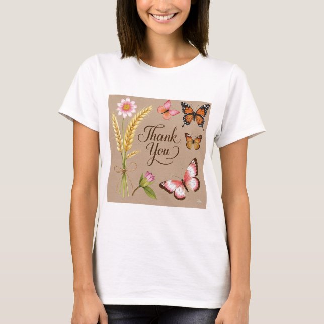 Camiseta Flores silvestres bohemias, mariposas, tallos de t (Anverso)