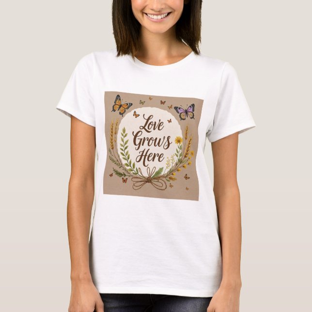 Camiseta Flores silvestres bohemias, mariposas, trigo (Anverso)