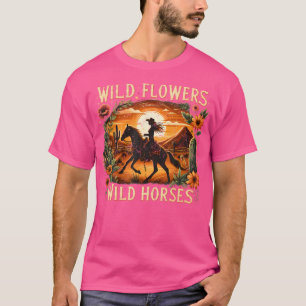 Camiseta Flores Silvestres Caballo Salvaje Atardecer Vaquer