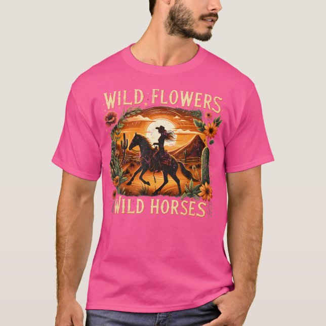 Camiseta Flores Silvestres Caballo Salvaje Atardecer Vaquer (Anverso)