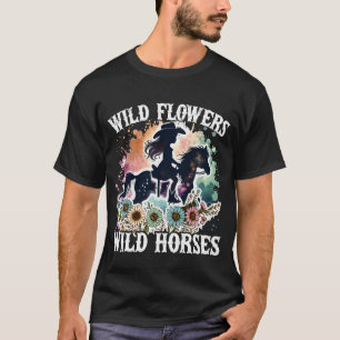 Camiseta Flores Silvestres Caballos Retro Atardecer Sureño