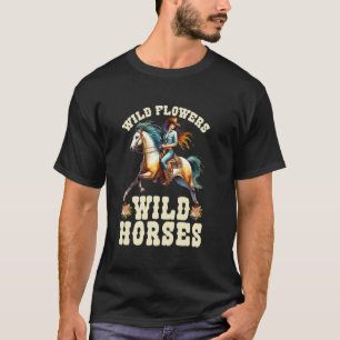 Camiseta Flores Silvestres Caballos Salvajes Ecuestre Oeste