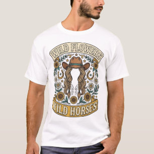 Camiseta Flores Silvestres Caballos Salvajes Floral Occiden