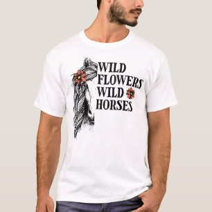 Camiseta Flores silvestres Caballos salvajes, mujeres de ca