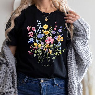 Camiseta Flores silvestres coloridas de moda con monograma
