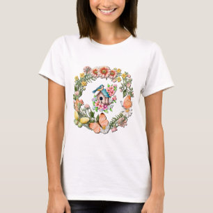 Camiseta Flores silvestres de color agua Wreath con maripos