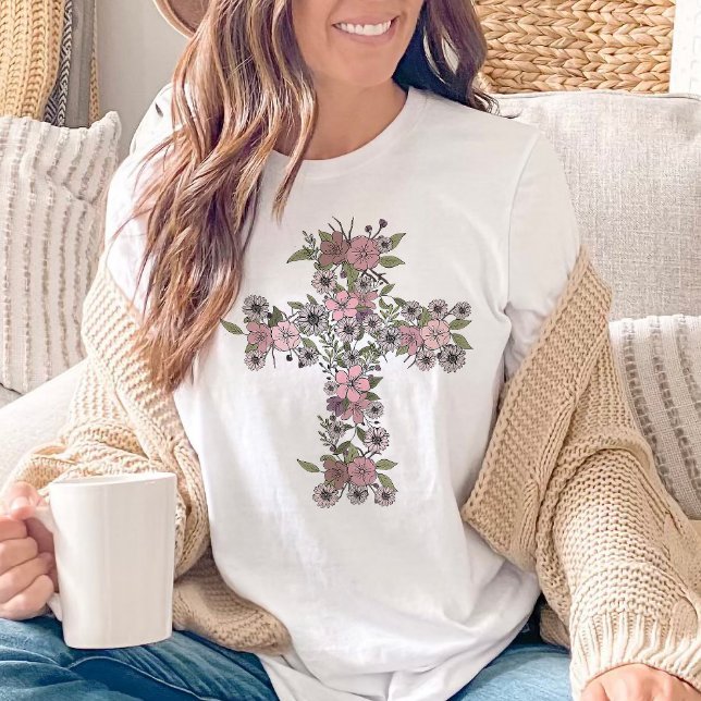 Camiseta Flores silvestres de la cruz floral cristiana de P (Subido por el creador)