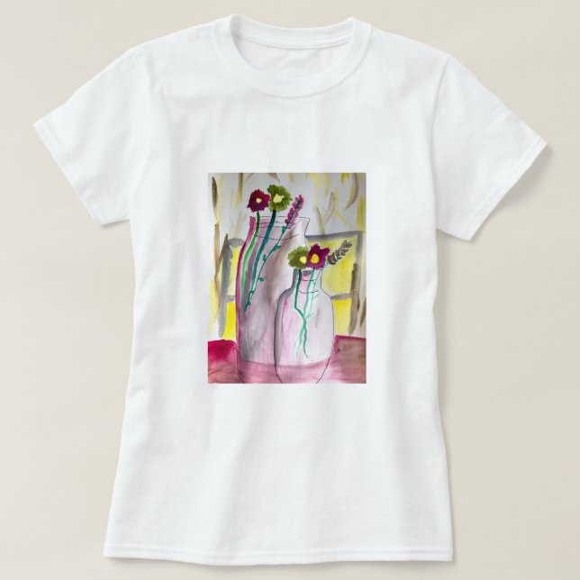 Camiseta Flores silvestres en arte abstracto en jarrones (Diseño del anverso)