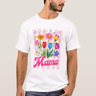 Camiseta Flores Silvestres Mamá Rayada Coqueta Lazo Floral