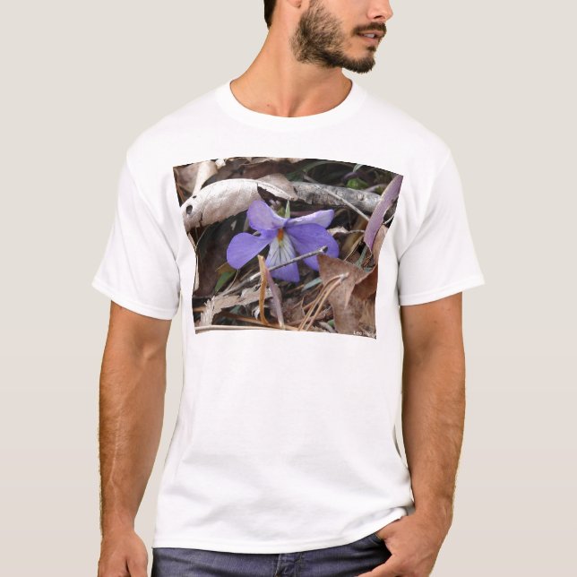 Camiseta Flores silvestres Pájaros Violeta de pies Terraza  (Anverso)