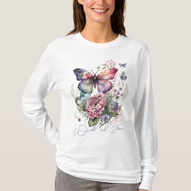Camiseta Flores Silvestres Y Libres De Mariposa Floral Silv (Anverso)