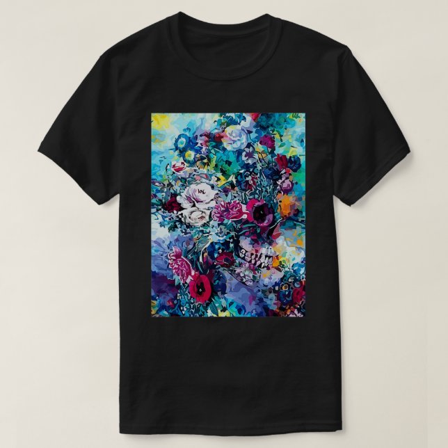 Camiseta Flores Skull Azúcar Floral Oscuro Arte Grunge Aest (Diseño del anverso)