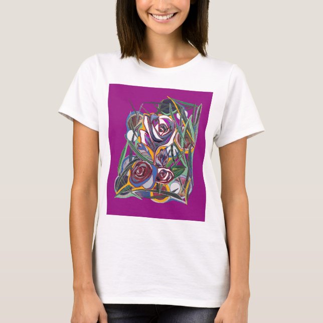 Camiseta Flores, sobre un fondo púrpura (Anverso)