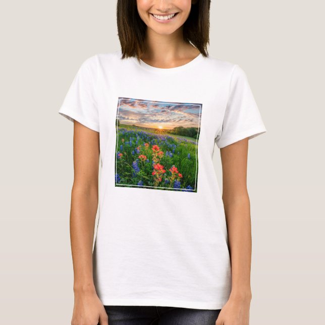 Camiseta Flores | Texas Bluebonnets y pincel indio (Anverso)