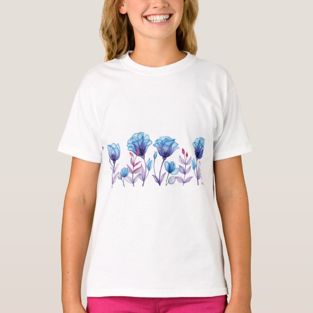 Camiseta Flores transparentes azules (Anverso)