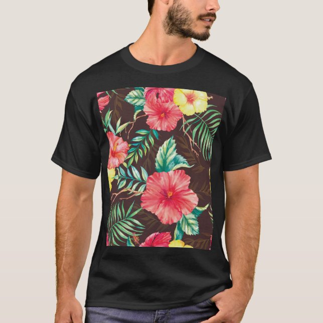 Camiseta Flores tropicales coloridas fondo oscuro (Anverso)
