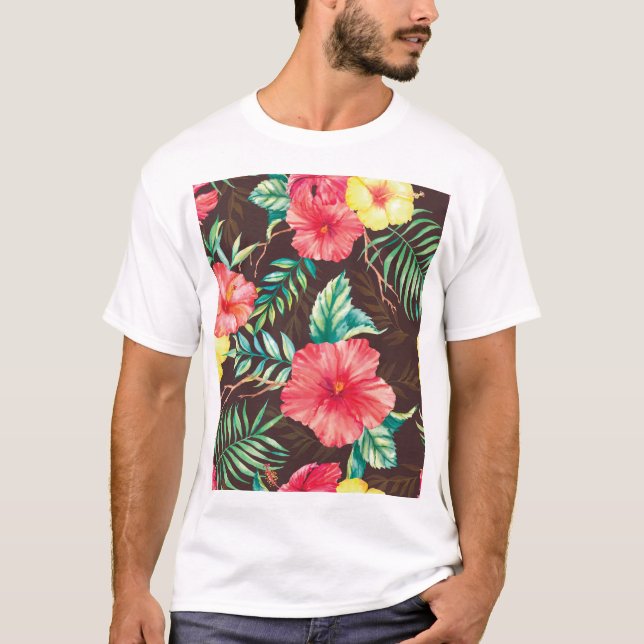 Camiseta Flores tropicales coloridas fondo oscuro (Anverso)