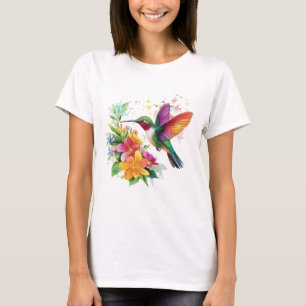 Camiseta Flores tropicales de colibrí