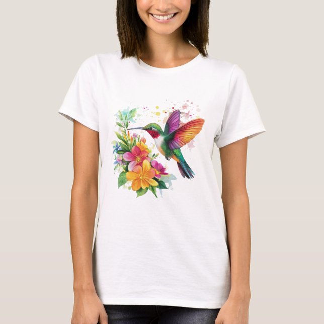 Camiseta Flores tropicales de colibrí (Anverso)