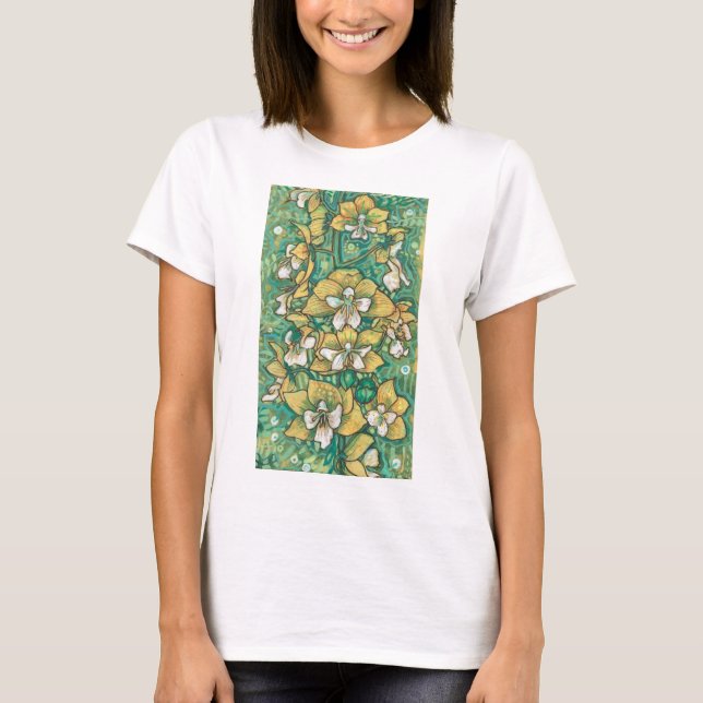 Camiseta Flores tropicales de orquídeas amarillas Pintado F (Anverso)