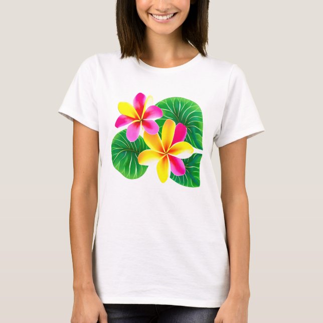 Camiseta Flores tropicales de plumeria (Anverso)