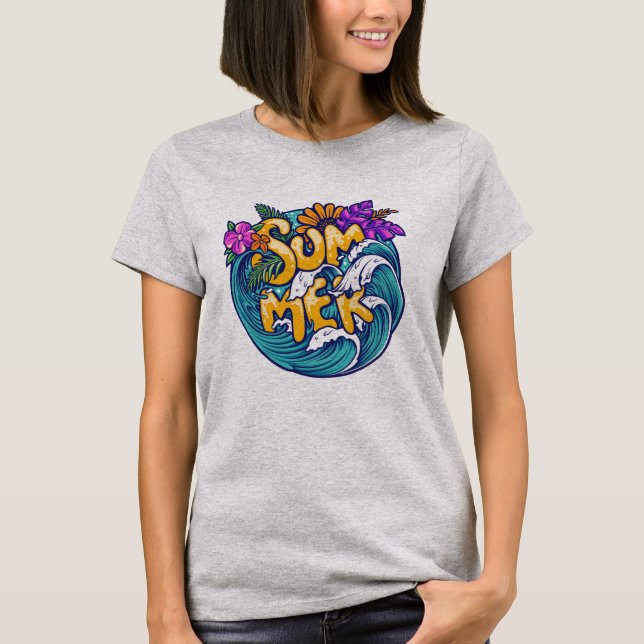 Camiseta Flores Tropicales De Verano Olas Del Océano Brilla (Anverso)