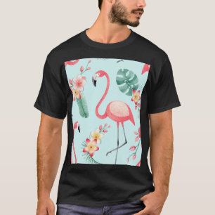 Camiseta Flores tropicales Flamingos Patrón de acuarela