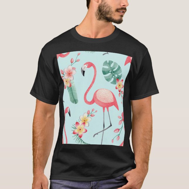 Camiseta Flores tropicales Flamingos Patrón de acuarela (Anverso)