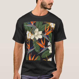 Camiseta Flores tropicales, fondo oscuro, sin costura flora