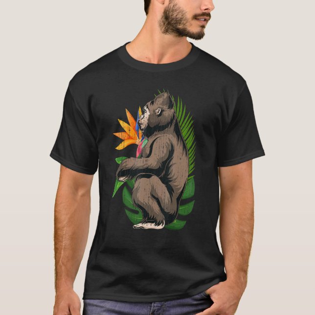 Camiseta Flores tropicales Monkey Ape Zoológico Animal Gor  (Anverso)