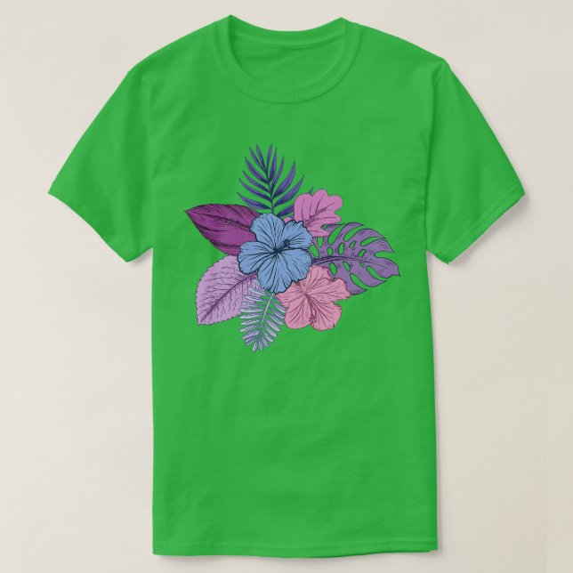 Camiseta Flores tropicales moradas y rosas (Diseño del anverso)