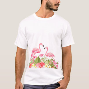 Camiseta Flores Tropicales y Diseño de Flamencos