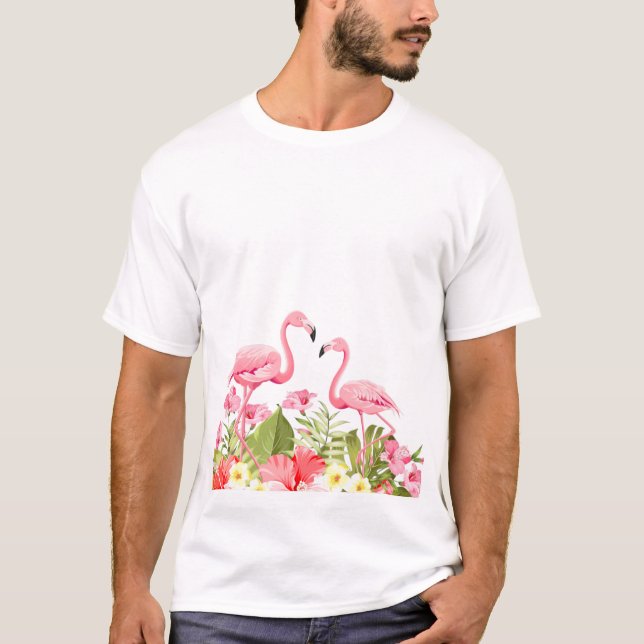 Camiseta Flores Tropicales y Diseño de Flamencos (Anverso)