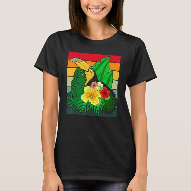 Camiseta Flores tropicales Zoológico Pájaro Exótico Animal  (Anverso)