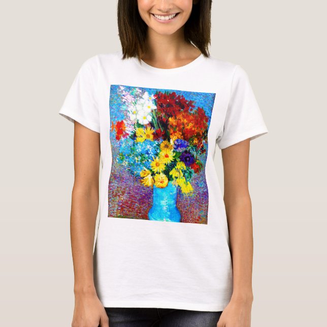 Camiseta Flores Van Gogh en una maleta azul (Anverso)