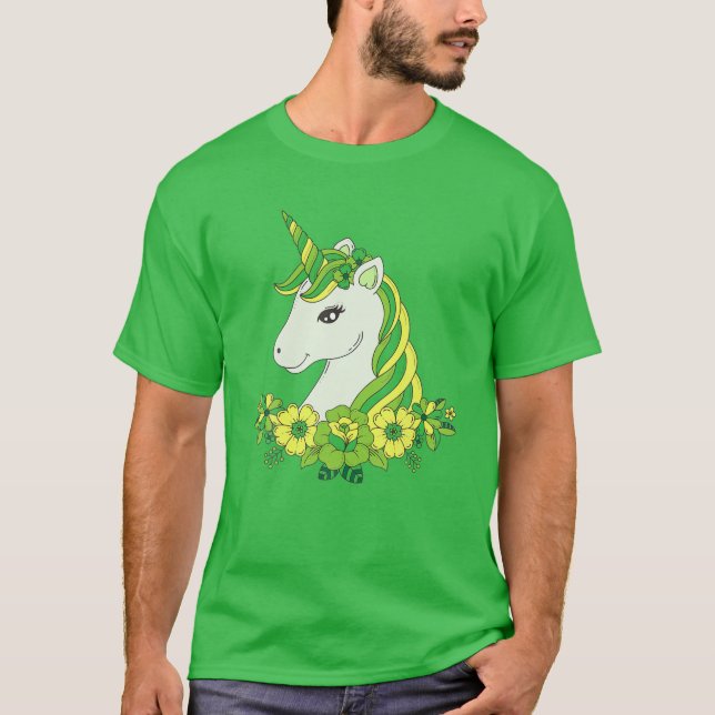 Camiseta Flores verdes de unicornio de unicornio (Anverso)