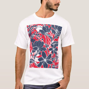 Camiseta Flores Vintage dibujadas a mano, patrón elegante.